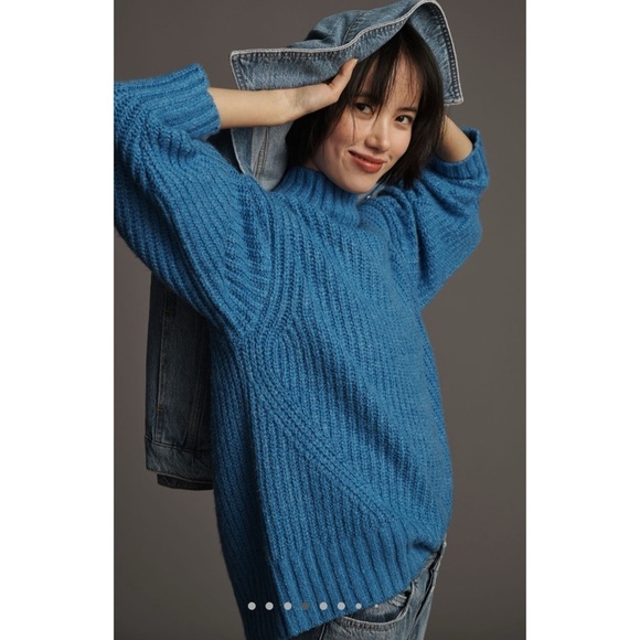 ANTHROPOLOGIE THE DAKOTAH OVERSIZED TURTLENECK SWEATER MAEVE TOP INDIGO S NWT - Picture 7 of 10